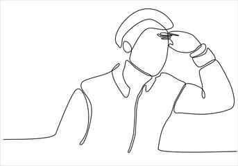 continuous line of men looking for something vector illustration