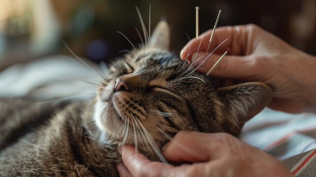 Acupuncture Therapy for Relaxing Tabby Cat - Pet treatment