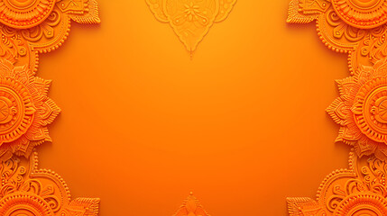 Ornate Gudi Padwa Border Design on Vibrant Orange Background, Traditional Indian Festival, Elegant Invitation Concept