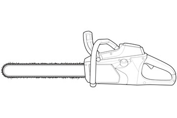 Chainsaw isolated illustration, vector line art, Chainsaw vector, petrol chain saw, modern chainsaw, chainsaw concept, line vector.