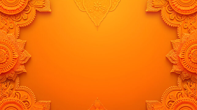 Ornate Gudi Padwa Border Design on Vibrant Orange Background, Traditional Indian Festival, Elegant Invitation Concept