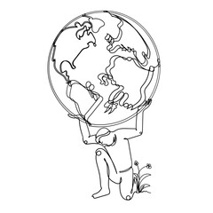 Continuous Line Drawing People Hand Holding a Globe. Illustration Icon Vector