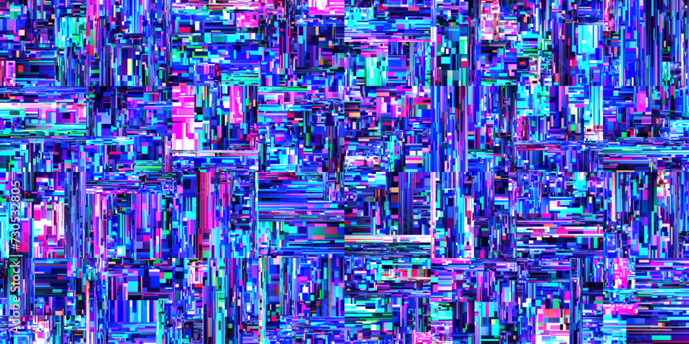 Aufkleber seamless colorful neon pixel noise glitch texture. corrupted digital image data. screen with broken 