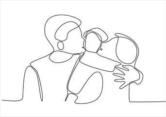 continuous line Beautiful young family. Hand drawn style vector design illustration.