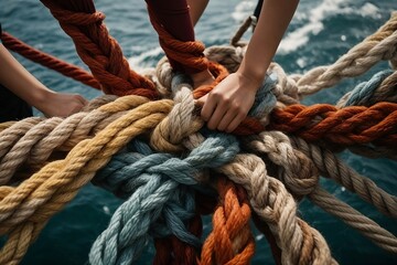 A visual representation of integration and collaboration, where diverse ropes are connected to form a strong and unified partnership. 