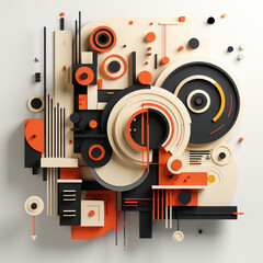 Obraz premium Abstract 3D Composition of Geometric Shapes in Orange and Black Tones