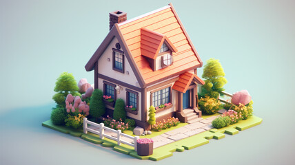 house isometric town house design. a village illustration in 3d