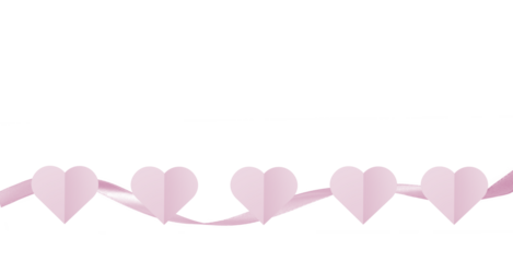 baby pink paper hearts and ribbon isolated on transparent background. 