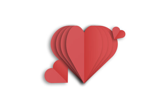 Red paper hearts isolated on transparent background. Valentine`s day. Red Heart with shadow.