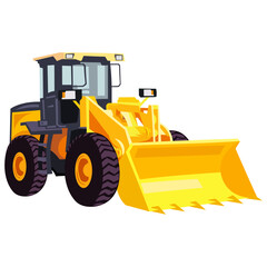Obraz na płótnie Canvas Yellow wheeled building bulldozer vector image on white background. Construction trucks collection