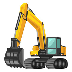 Yellow building excavator vector image on white background. Construction trucks collection