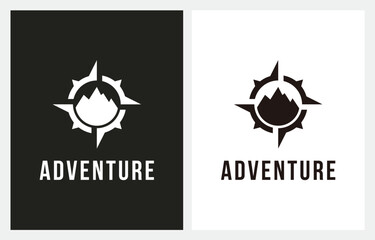 Adventure Outdoor Mountain Compass combination logo design vector icon