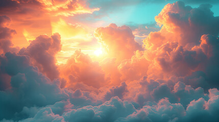 beautiful sunset sky background, Real majestic sunrise sundown sky background with gentle colorful clouds without birds	 - obrazy, fototapety, plakaty