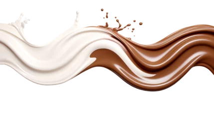 Fotobehang Chocolate and milk mixing splash in a curved shape on an isolated background © samitha
