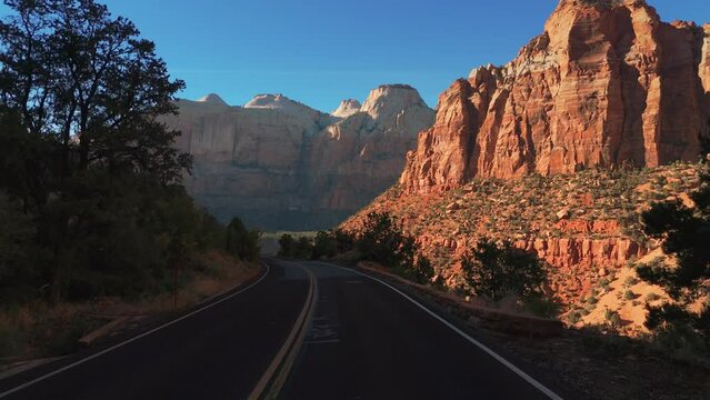 Zion National Park, natural beauty in Utah, North America. Scenic car drive.