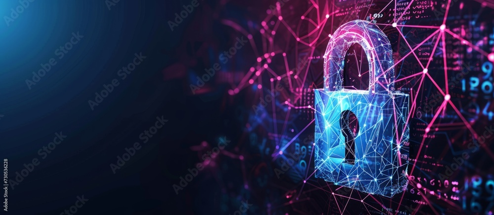 Poster abstract digital padlock background representing web safety and technology within a polygonal busine