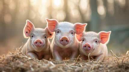 Trio of piglets in a comedic pose