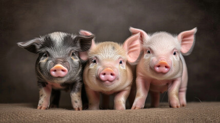 Fototapeta na wymiar Trio of piglets in a comedic pose