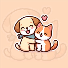 Cartoon Cat and dog cut happy 