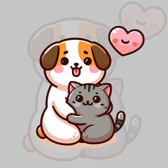 Cartoon Cat and dog cut happy 