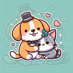 Obraz na płótnie Canvas Cartoon Cat and dog cut happy 