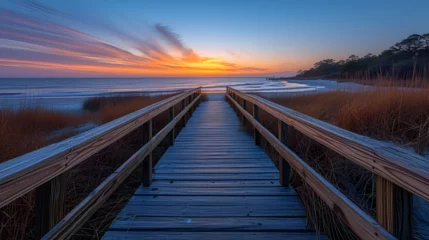 Photo sur Plexiglas Descente vers la plage Beach - sand - ocean - blue skies - path to ocean - vacation - getaway -trip - travel - holiday - escape 