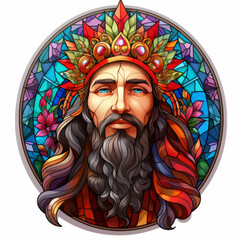 Stylized Portrait of a King with Stained Glass Background

