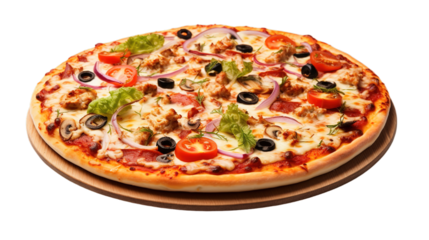 Delicious pizza isolated on transparent background, Generative ai.
