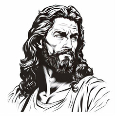 Fototapeta premium Monochrome Illustration of Jesus Christ in Thoughtful Pose
