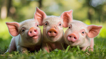 Three piglets making funny faces