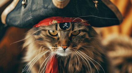 Pirate cat in costume, ready for high seas adventure