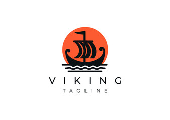 Viking ship logo design flat vector icon illustration