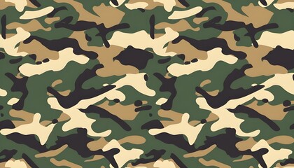 Camouflage seamless pattern. Trendy style camo, repeat. Vector illustration. Khaki texture, military army green hunting