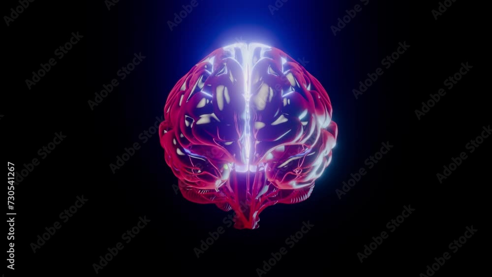 Aufkleber brain digital red color. neuron connections. futuristic medical technology concept. animation seamle