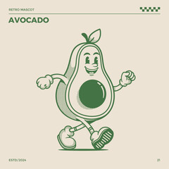 Avocado Retro Mascot, cartoon mascot