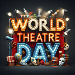 Glowing 3d letters in design World Theatre Day themes	