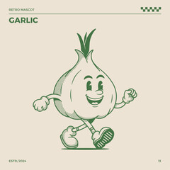 Garlic Retro Mascot, cartoon mascot
