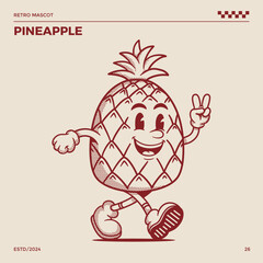 Pineapple Retro Mascot, cartoon mascot