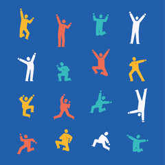 Happy excited figures in different poses set vector illustration