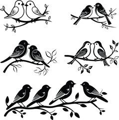 birds on branch silhouette  vector illustration 
