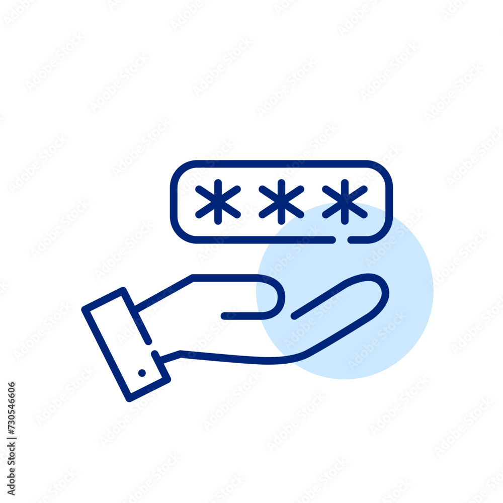 Poster hand holding password behind asterisks in dialogue box. secure account access. pixel perfect, editab