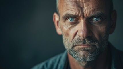 Obraz premium A middleaged man with a haunted look on his face struggling to overcome the psychological effects of workplace bullying.