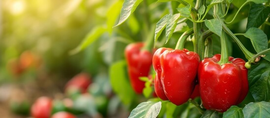 Image of a pepper tree with red bell pepper or sweet pepper.