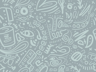 Naklejka premium Abstract line drawings of organic shapes vector seamless background