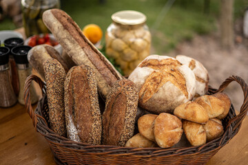 Homemade Bread Assortment in a Rustic Basket