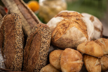 Homemade Bread Assortment in a Rustic Basket