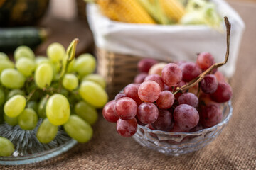 Fresh Red Grapes Served in a Glass Bowl