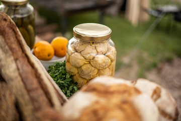 Vintage Jar Filled with Pickled Artichoke Hearts
