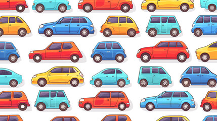 Fototapeta premium Car in Cartoon Style Pattren