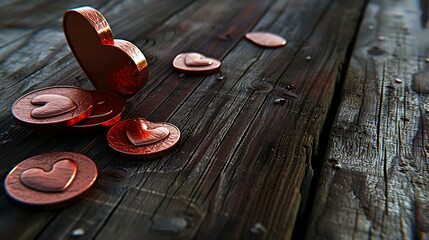 two hearts on wooden background